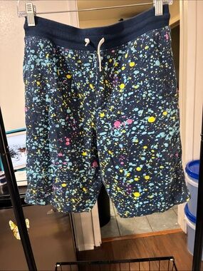 wonder nation Navy kids Shorts with Aqua, Yellow & Pink Splatter